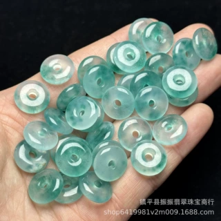 冰底飘蓝花15mm平安扣吊坠散珠 玉石饰品DIY耳坠玉隔片厂家批发