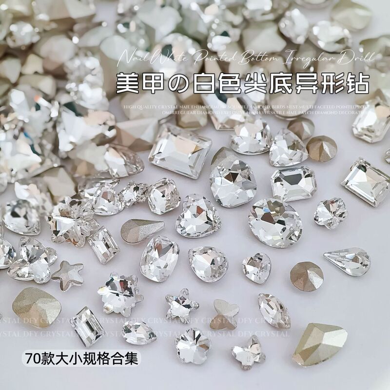 Pointed White Nail Art Rhinestones, Ultra-Shiny Transparent White, Tilted Heart, Rock Candy, Square, Butterfly, Irregular Crystal Glass Nail Art Rhinestones Pointed White Nail Art Rhinestones, Ultra-Shiny Transparent White, Tilted Heart, Rock Candy, Square, Butterfly, Irregular Crystal Glass Nail Art Rhinestones