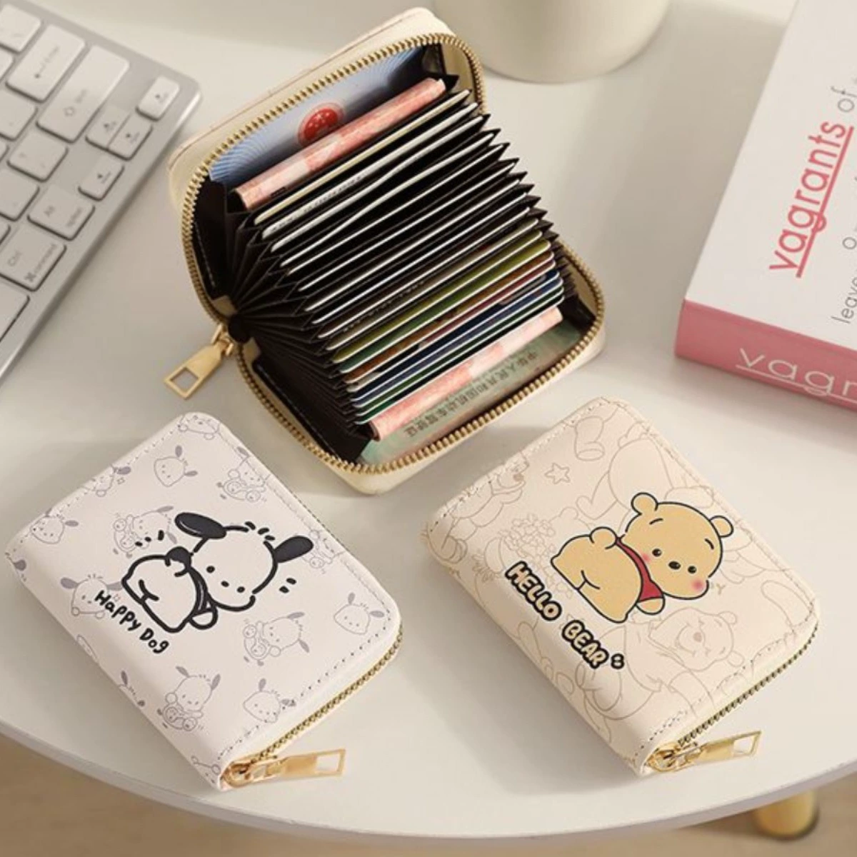 Cartoon card holder, capacious shoulder bag, ultra thin small cute wallet for driver's license