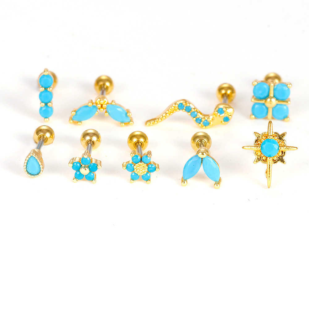 1 Piece Simple Style Geometric Flower Snake Plating Inlay Stainless Steel Rhinestones Earrings display picture 2