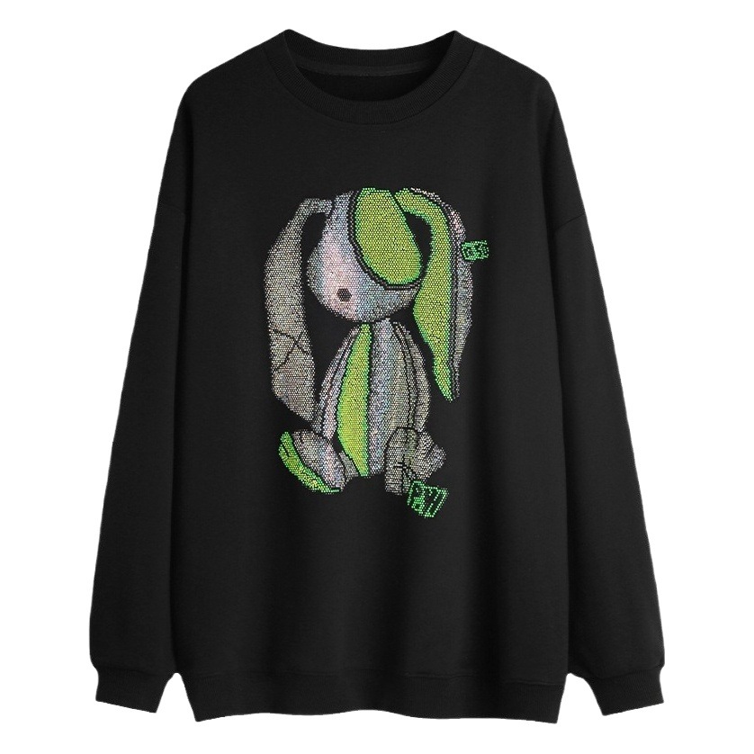 Suéter de las mujeres oversize alta calle moda marca ins suelta otoño 2024 nuevo trabajo pesado rhinestone top