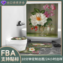 跨境浴帘厂家彩色花朵复古油画防水印花浴帘 卫生间淋浴隔断浴帘