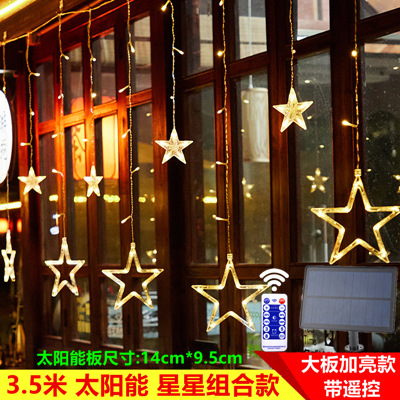 Cortina Solar de estrella y luna, cadena de luces led para exteriores, linterna de estrellas, luz decorativa para jardín, vacaciones de Navidad, superbrillante