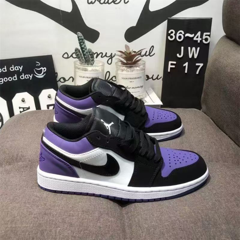 人気の AJ1 黒と紫のつま先ロートップ多用途イン男性と女性のカップルカジュアルキャンパス学生トレンディなスポーツスニーカー aj|undefined