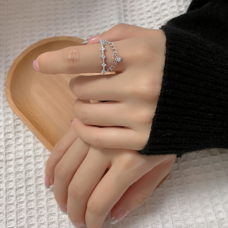 8g Weight Zircon Inlay Material Charm Ring Classification Simple Style Star Copper Inlay Zircon Charm Ring