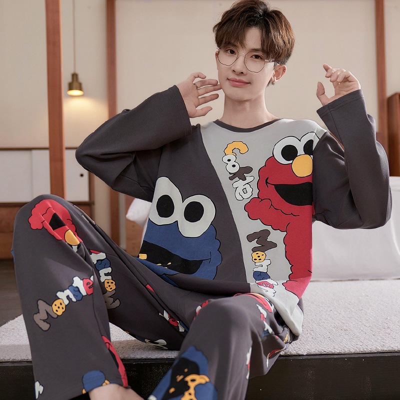 Men's Pajamas Spring and Autumn Cotton Long Sleeve Men's Teenage Students Big Children 2024 New Home Clothes suit