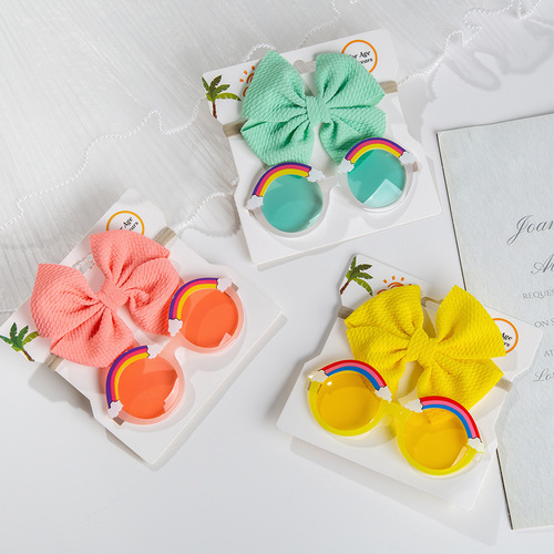 Children's sun lens belt set, male and female baby cartoon toy, rainbow-colored sunglasses, sunglasses, hairband, two-piece set