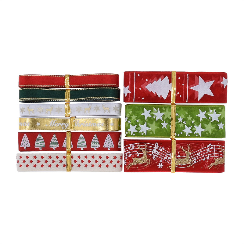 Embalaje de regalos transfronterizos cinta de navidad impresa cinta de árbol de Navidad nota de seda set 2Y