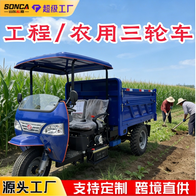 pequeña ingeniería diésel triciclo sitio de construcción transporte de arena y mampostería agrícola cría hidráulica volcadora