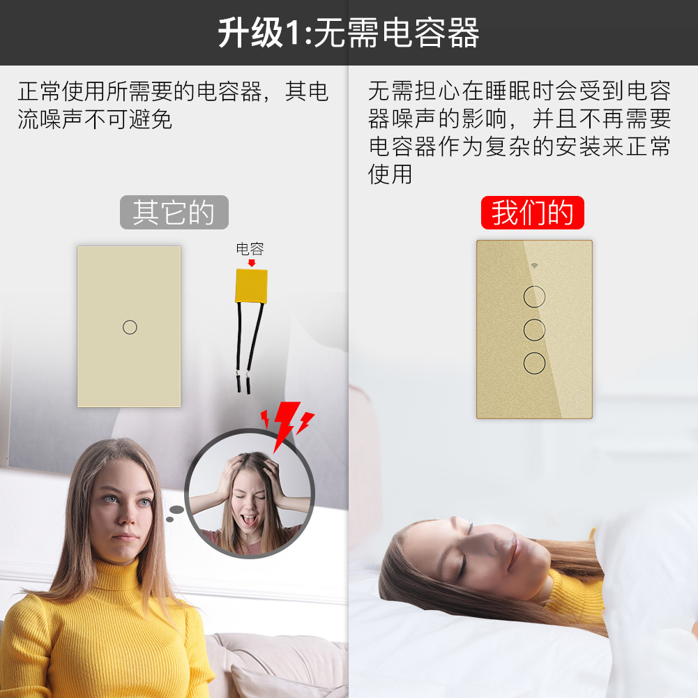 涂鸦智能家居Zigbee美规3路触摸开关 app遥控定时单零火2用无电容