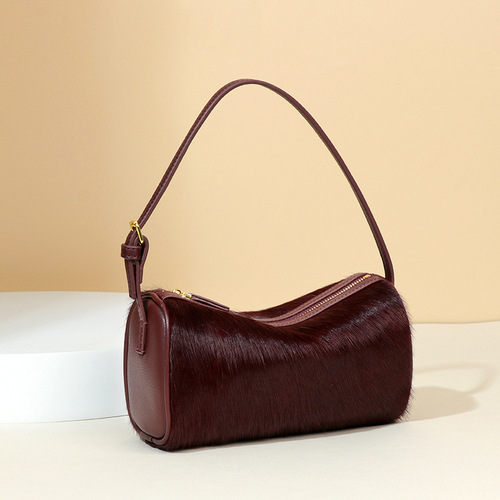 Light Luxury Horse Hair Genuine Leather Women's Bag High-end Original Design One-shoulder Armpit Bag Hand-carrying Pen Holder Bag Pillow Bag Square Bag
