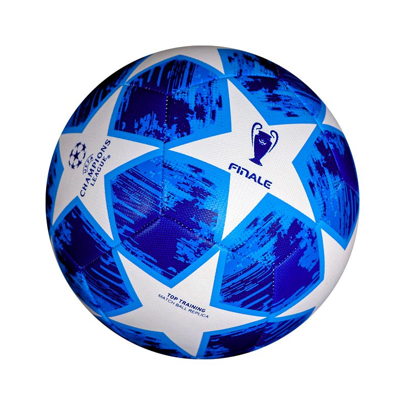 Campeonato de la Liga de Campeones Fútbol cosido a mano pu4 No. 5 Fabricantes de fútbol al por mayor comercio exterior emitido estrella azul y blanca