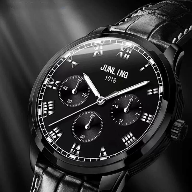 Часы JUNLING 1018 мужские кварцевые, корпус и браслет из нержавеющей стали, чёрный/серебристый