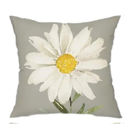 Spring Gray Daisy Pattern Pillow Case Living Room Bedroom Sofa Decorative Pillow Case_voghion.com