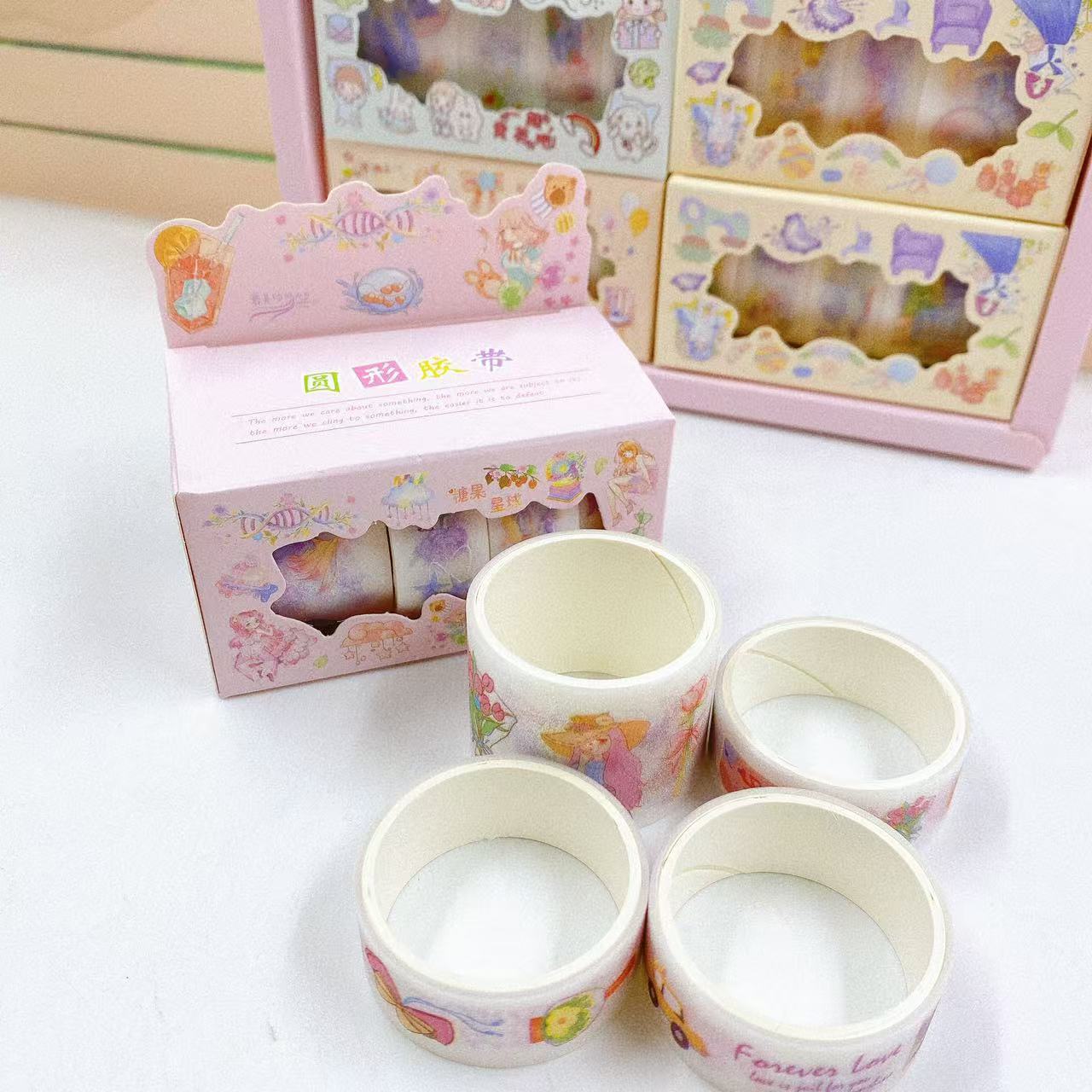 Cintas redondas pegatinas de cuentas de dibujos animados lindas chicas pegatinas de cuentas de mano decoración 4 pegatinas hechas a mano DIY esmerilado banda