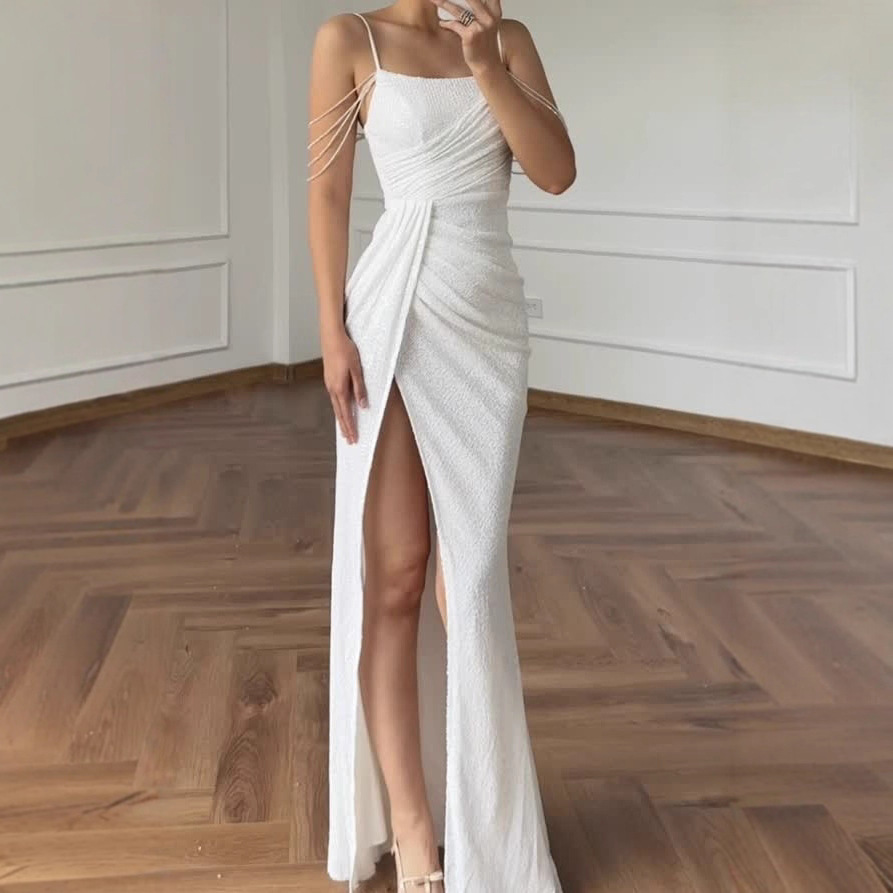 European and American Sexy Women's Clothing Cross-Border Amazon New Sexy Backless Fishtail Sequin Evening Dress Beaded Dress