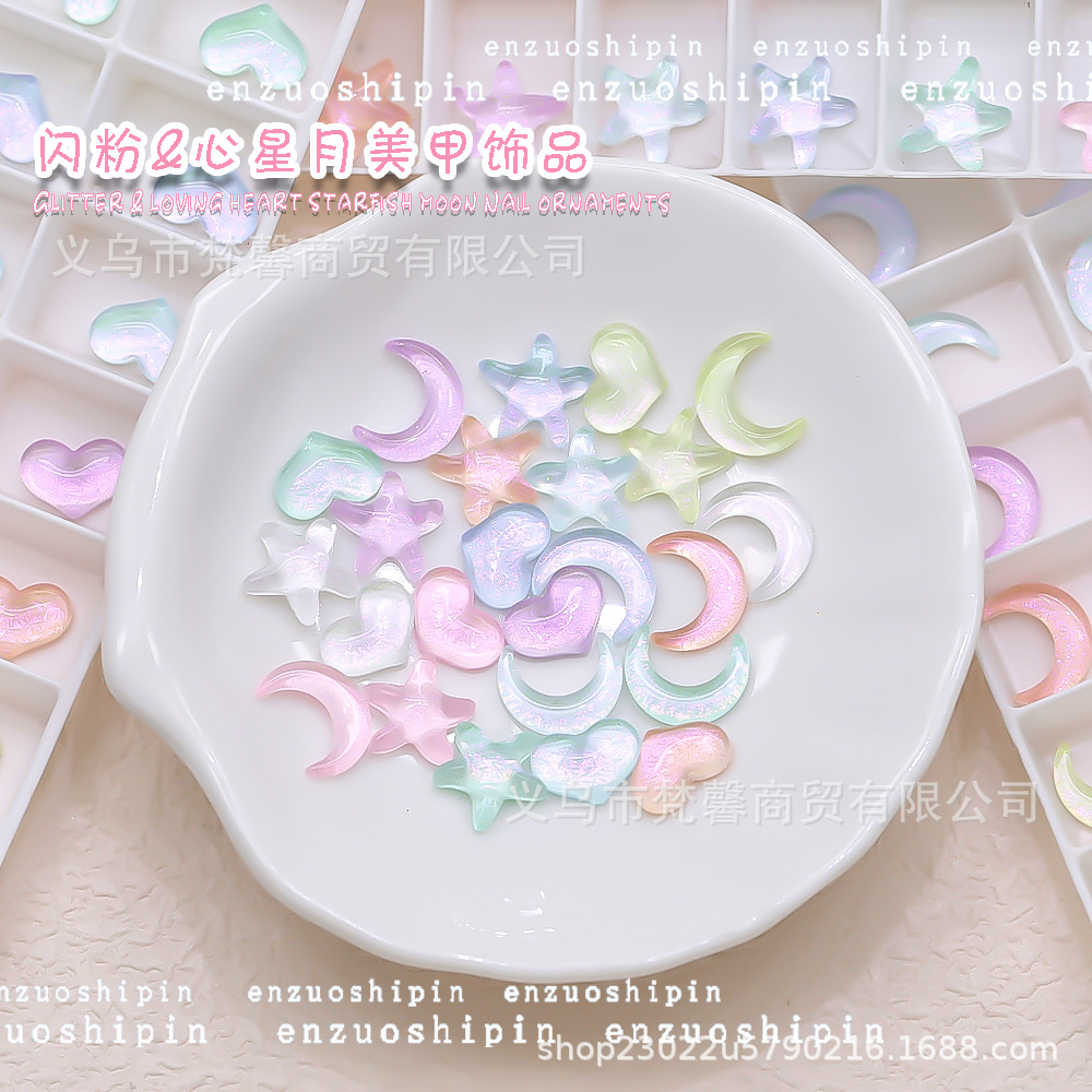 Mocha Love Moon Star Flat Crystal Diamond Aurora color estrella de cinco puntas nail Diamond nail Jewelry