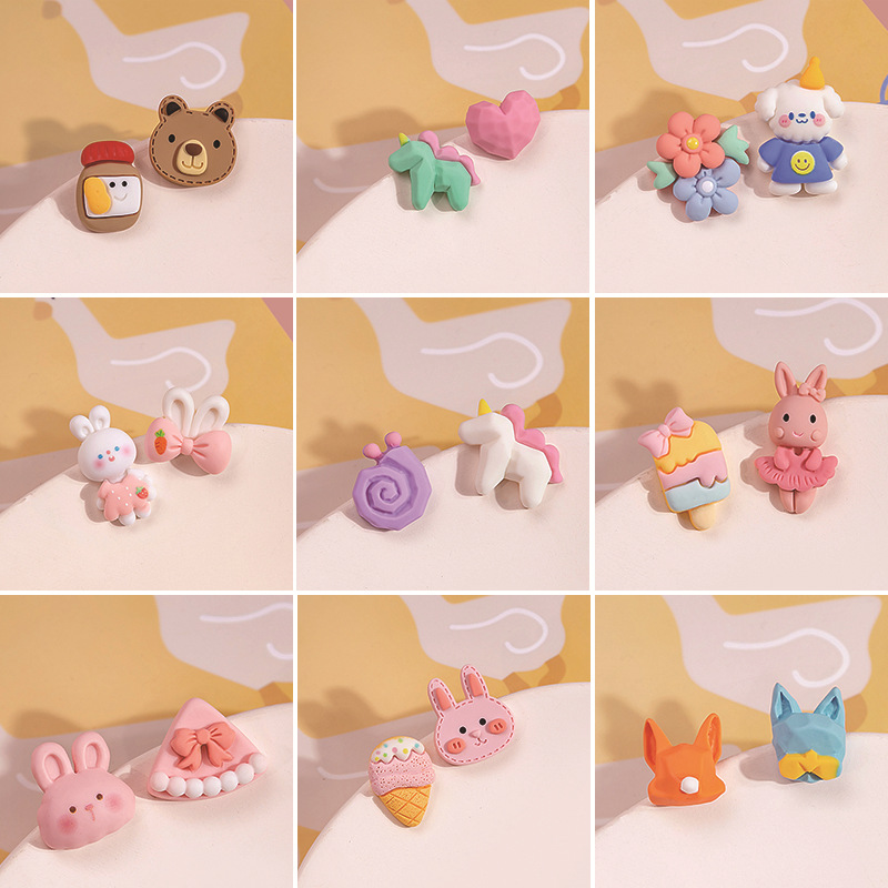Daily Occasion Alloy Material Animal, Cartoon Pattern 1 Pair Cartoon Style Cute Animal Cartoon Asymmetrical Plating Alloy Ear Studs