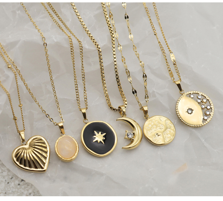 Women Fashion Simple Style Star Moon Heart Stainless Steel Necklace Plating_colorza_2