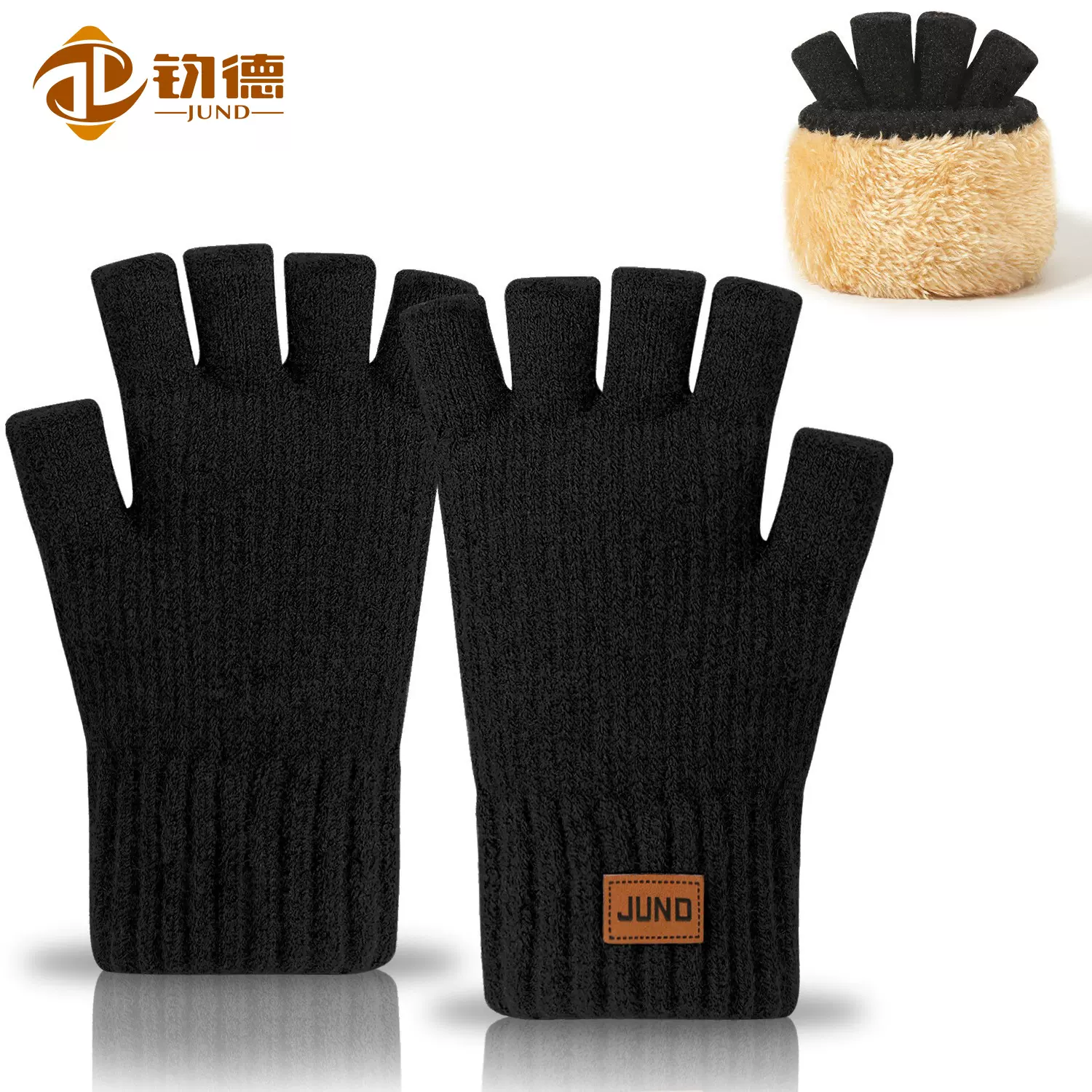 加厚半指手套秋冬季加绒针织防寒保暖半截写字毛线漏指手套跨境
