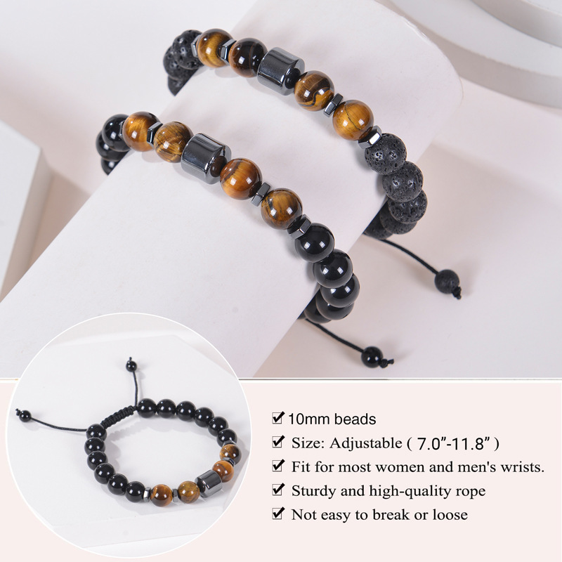 1 Piece Fashion Round Natural Stone Tiger Eye Beaded Knitting Men's Bracelets display picture 1