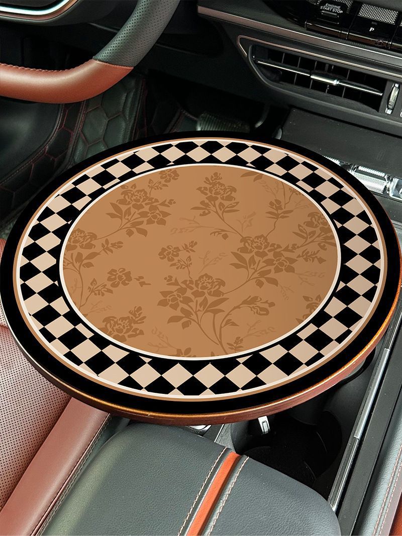 Ideal Car Anti-Slip Table Mat Desktop Protection Mat Scrubbable Car Suspended Small Table Leather Mat Round