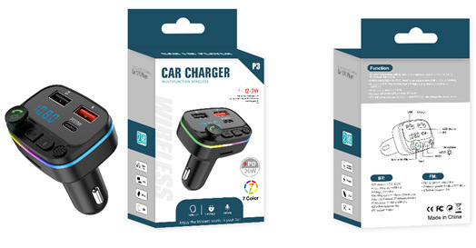 P8 p1p2p3p4p5p6p7 PD対応BluetoothカーマウントMP3プレーヤー カラフルな雰囲気照明 FMトランスミッター QC3.|undefined