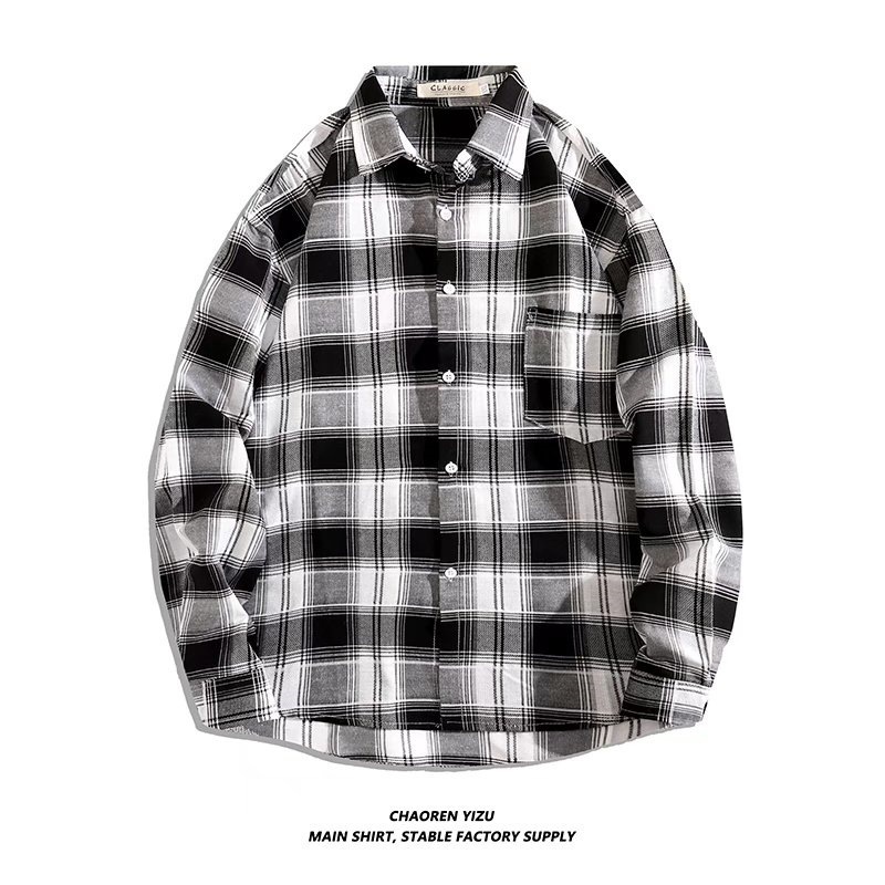 Spring and Summer New Loose Plaid Shirt Men's Jacket Korean Casual Student Men's Hong Kong Style Long Sleeve Shirt Art