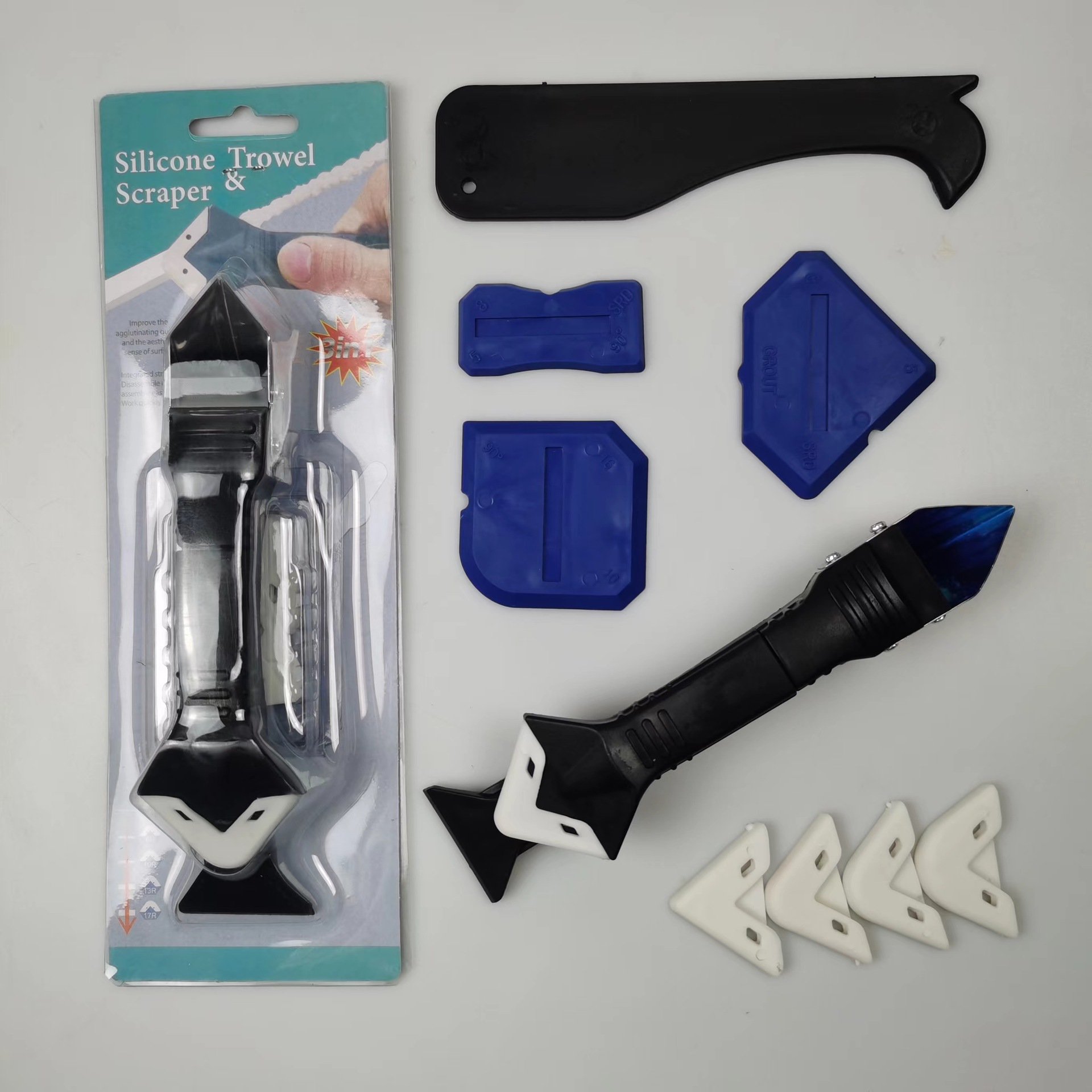 Multi-función pegamento pala 3-en-1 silicona pegamento raspador ángulo belleza costura pala cuchillo eliminación de pegamento cuchillo interior esquina pegamento raspador de goma