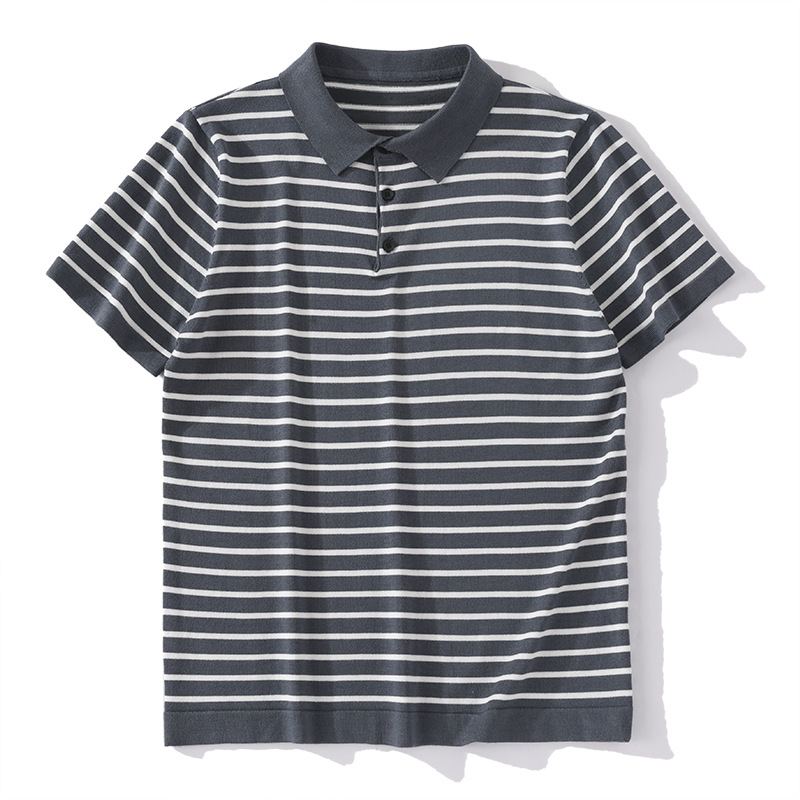 Men's Slim Fit Polo Shirt Striped Short Sleeve Ice Silk T-Shirt Business Casual Lapel Summer Top POLO Clothing_viptrois.com