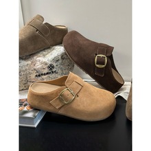 复古棕色内增高厚底半拖勃肯鞋女2025新款秋季博肯包头外穿拖鞋子