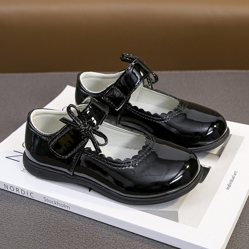 Children's Black Leather Shoes, Performance Shoes for Girls, Princess Single Shoes for Middle Children, Formal Dress Shoes, School Uniform Shoes