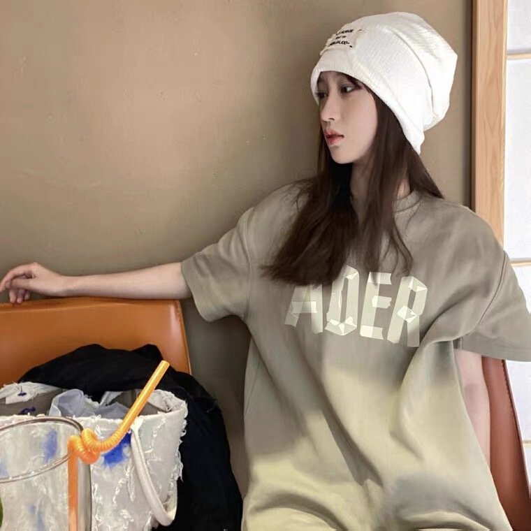 Spot ader Origami Letter Printing T-Shirt Korean Style Niche Trendy Brand Short-sleeved Women's Fashionable Loose Top for Men