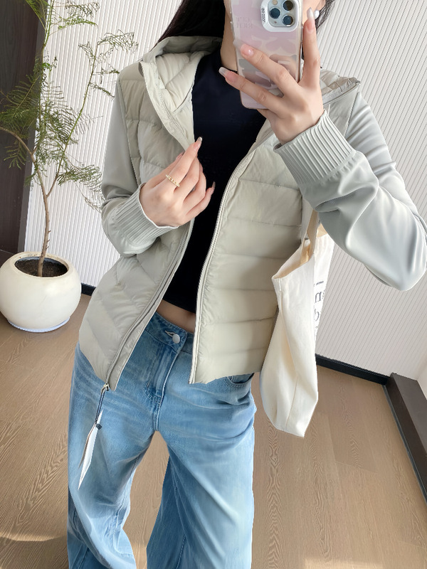lulu薄款压胶羽绒服连帽紧身显瘦运动短外套防水羽绒外套秋冬公版|undefined