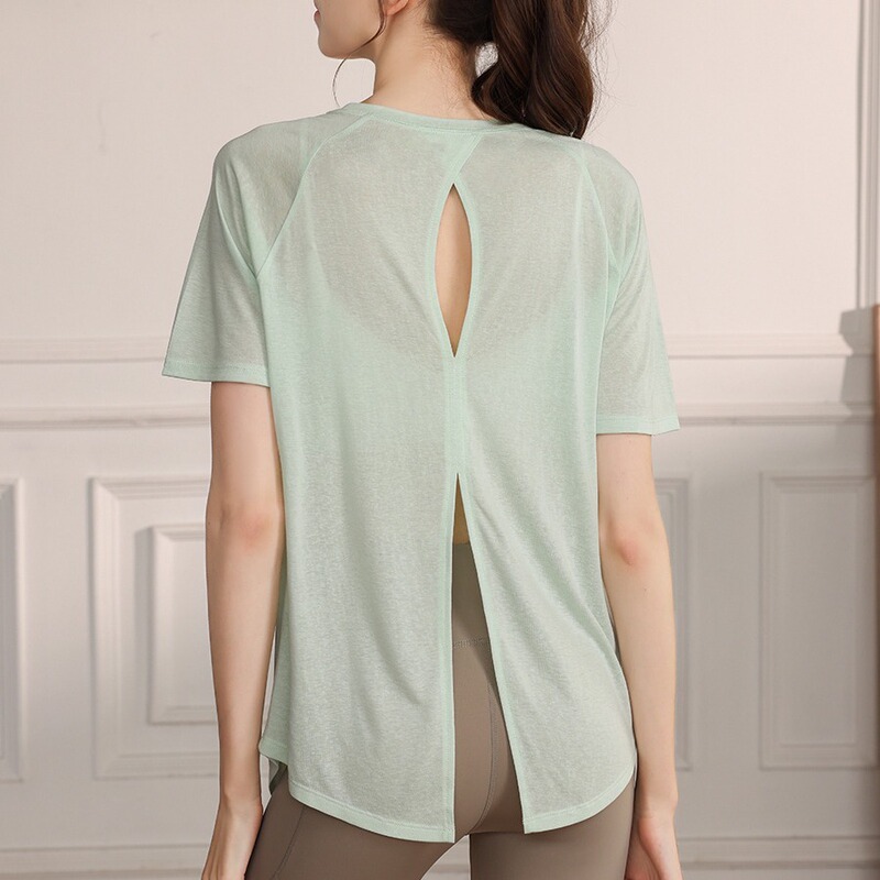 New Tencel snowflake lightweight breathable split yoga sports top women's professional running fitness short sleeve blouse T-shirt