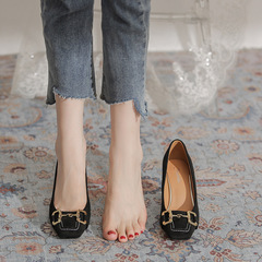 6246-6 Women's High Heels, Slim Heel, 2023 New Black Felt Surface, Elegant French Retro Single Shoes, High-End Women's Shoes