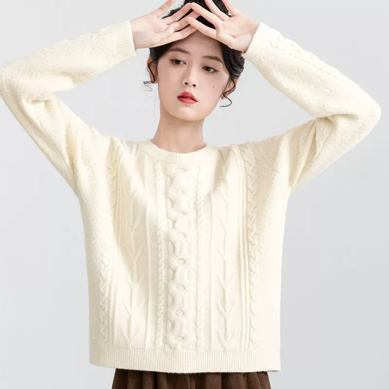 开春2025短款秋冬麻穿搭套头针织衫慵懒风上衣花毛衣女小个子内搭