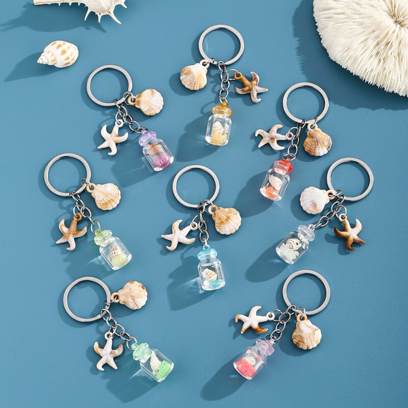 Cross-Border Creative Personality Seaside Vacation Luminous Shell Drift Bottle Conch Starfish Wishing Bottle Keychain Pendant