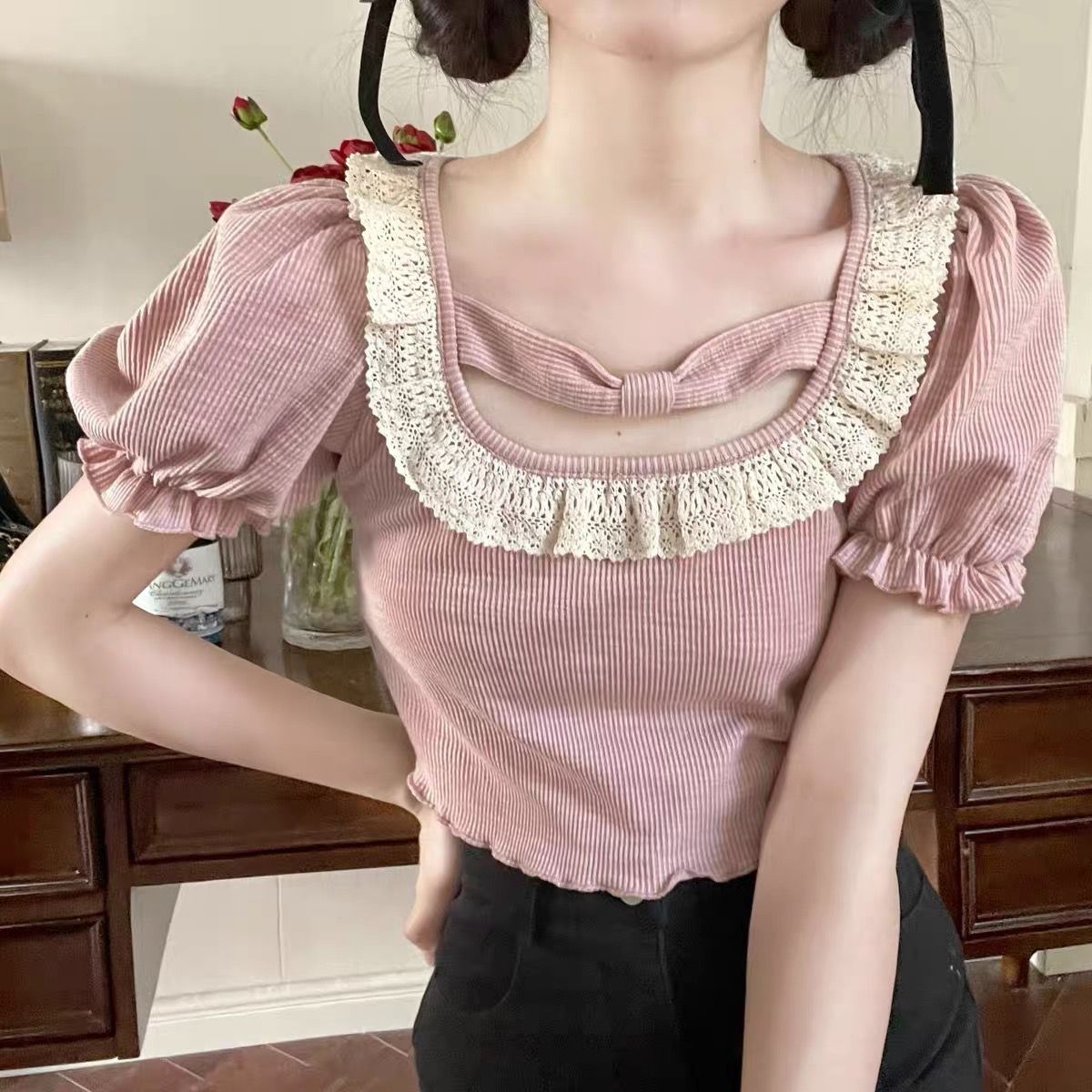 Summer Japanese cute lace short sleeve T-shirt for students
