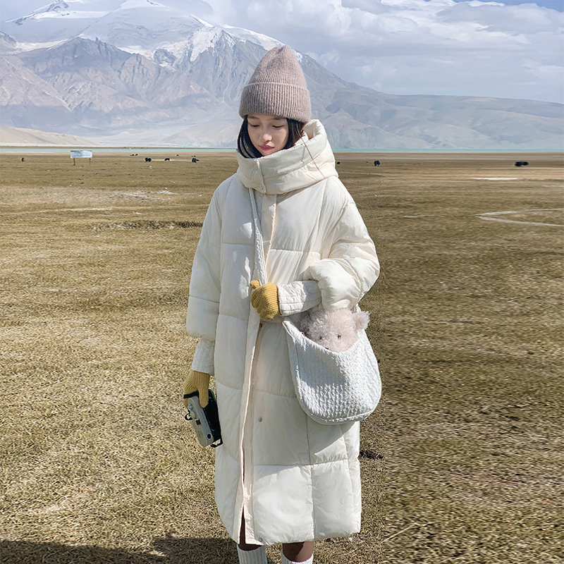Mediano y largo engrosado plumón de algodón mujer 2024 invierno nuevo algodón con capuz chaqueta suelta chaqueta de rodilla de moda image 4