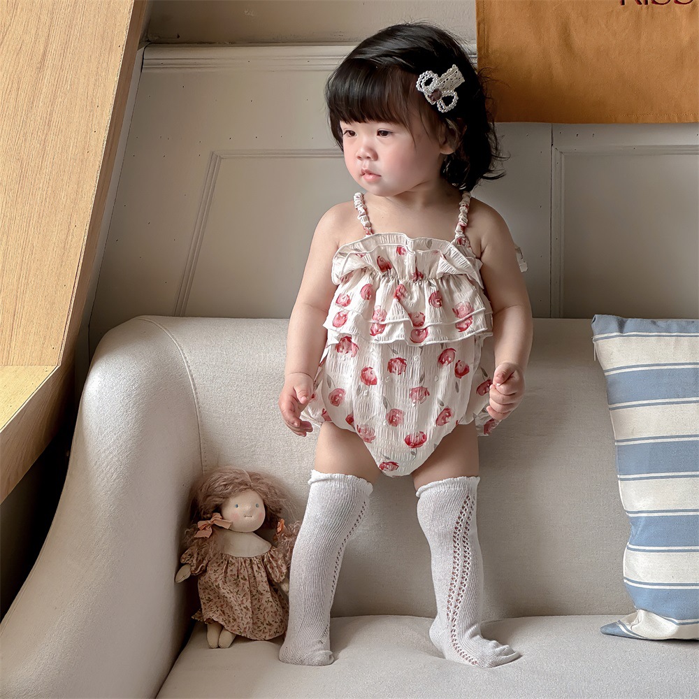 2024 estilo de verano para niñas estilo fino francés para niñas ropa para niños princesa encaje sin mangas para bebés