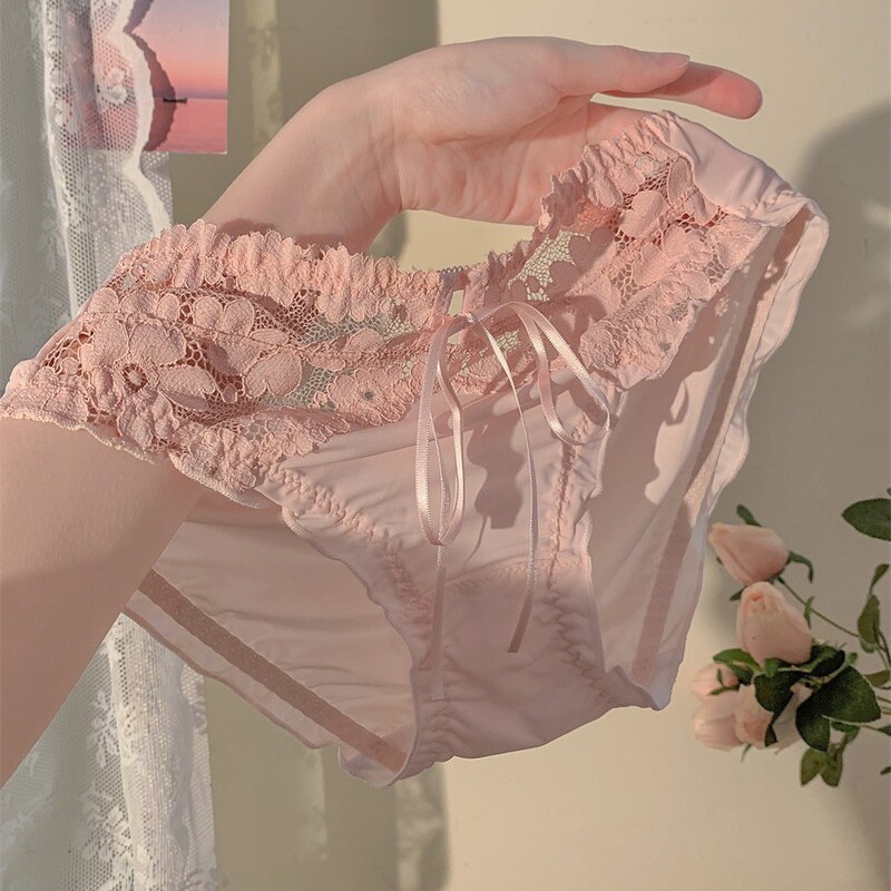 Japanese-Style Pure Desire Sexy Lace Women's Panties with Sweet Bow, Breathable Pure Cotton Crotch, Young Girl Student Briefs Japanese-Style Pure Desire Sexy Lace Women's Panties with Sweet Bow, Breathable Pure Cotton Crotch, Young Girl Student Briefs