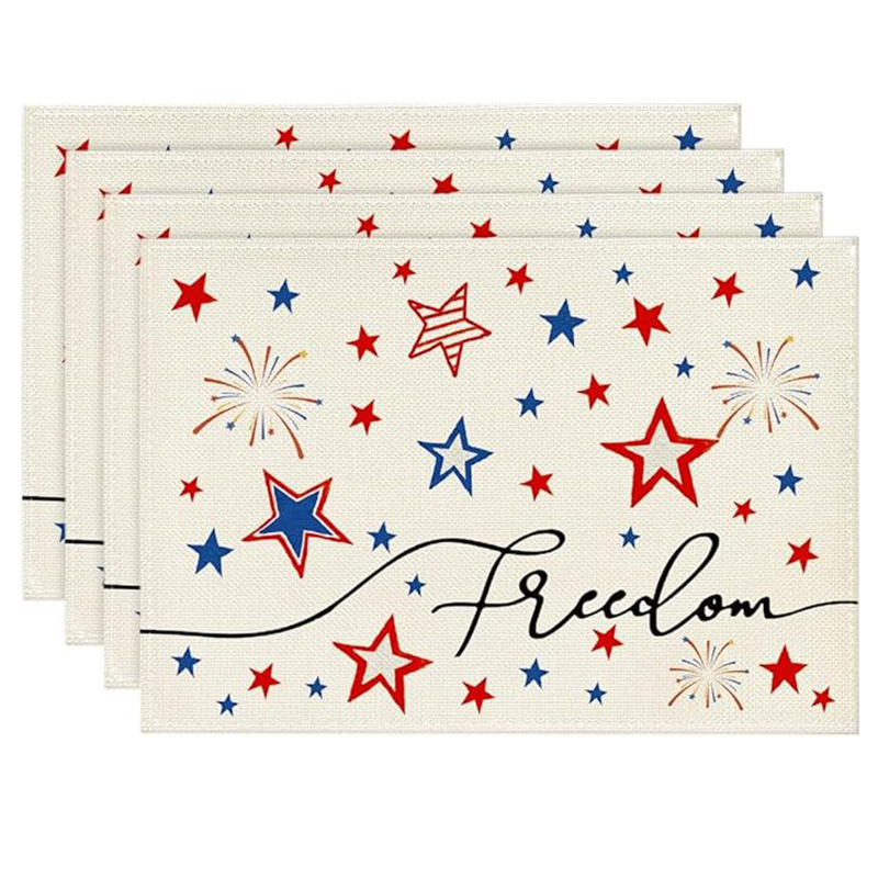 Transfronterizos lino almohadilla de mesa Aliexpress TEMU Amazon almohadilla de mesa cuadrada búfalo rojo almohadilla de Navidad Día de la Independencia