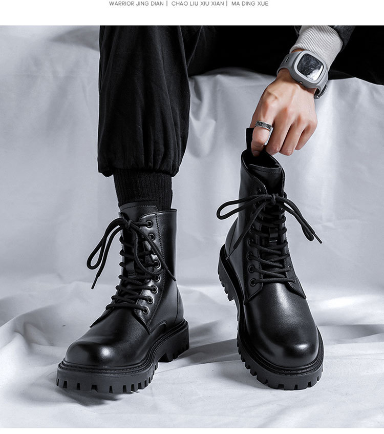 Men's British Style Leather Motorcycle Boots With Side Zip_voghion.com