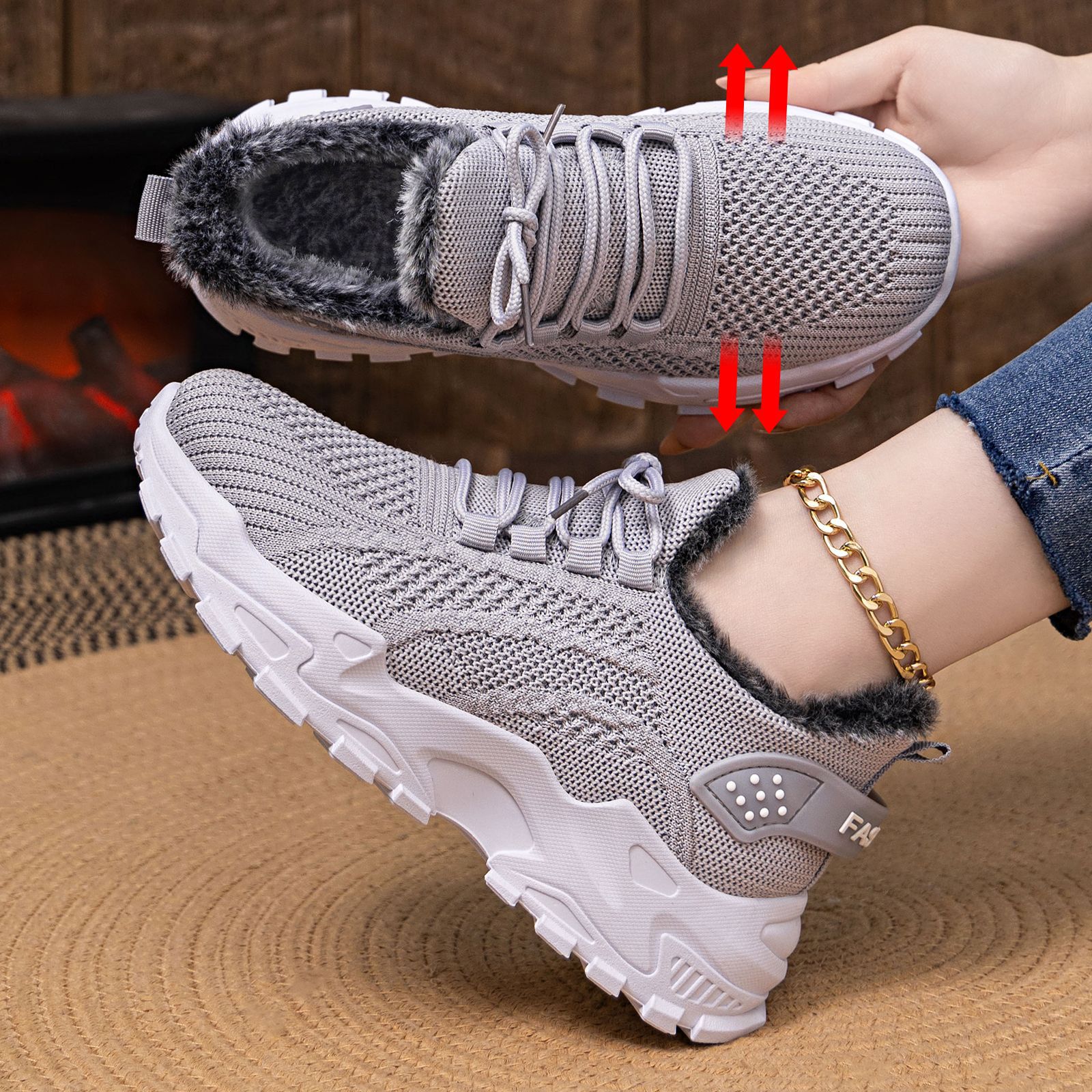 Zapatos de mujer otoño y invierno transfronterizos temu grandes zapatos de terciopelo, zapatos de padre, zapatos de algodón, zapatos de invierno calientes.