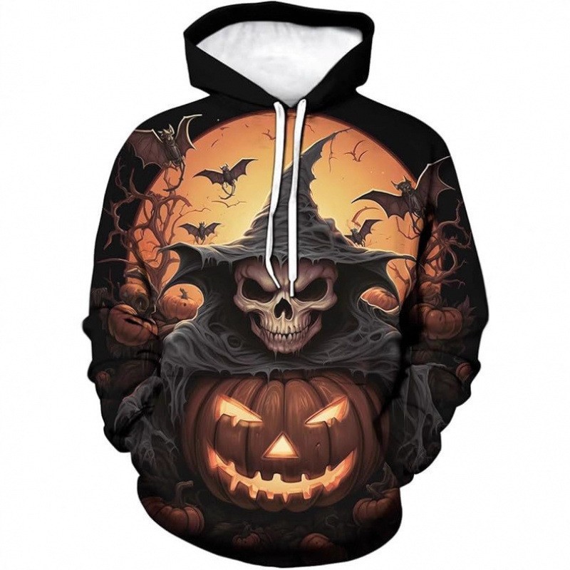 boy 2025 European And American Halloween Men's Cross-Border New Ghost Face Trendy Print Christmas Series Hooded Sweatshirt_voghion.com