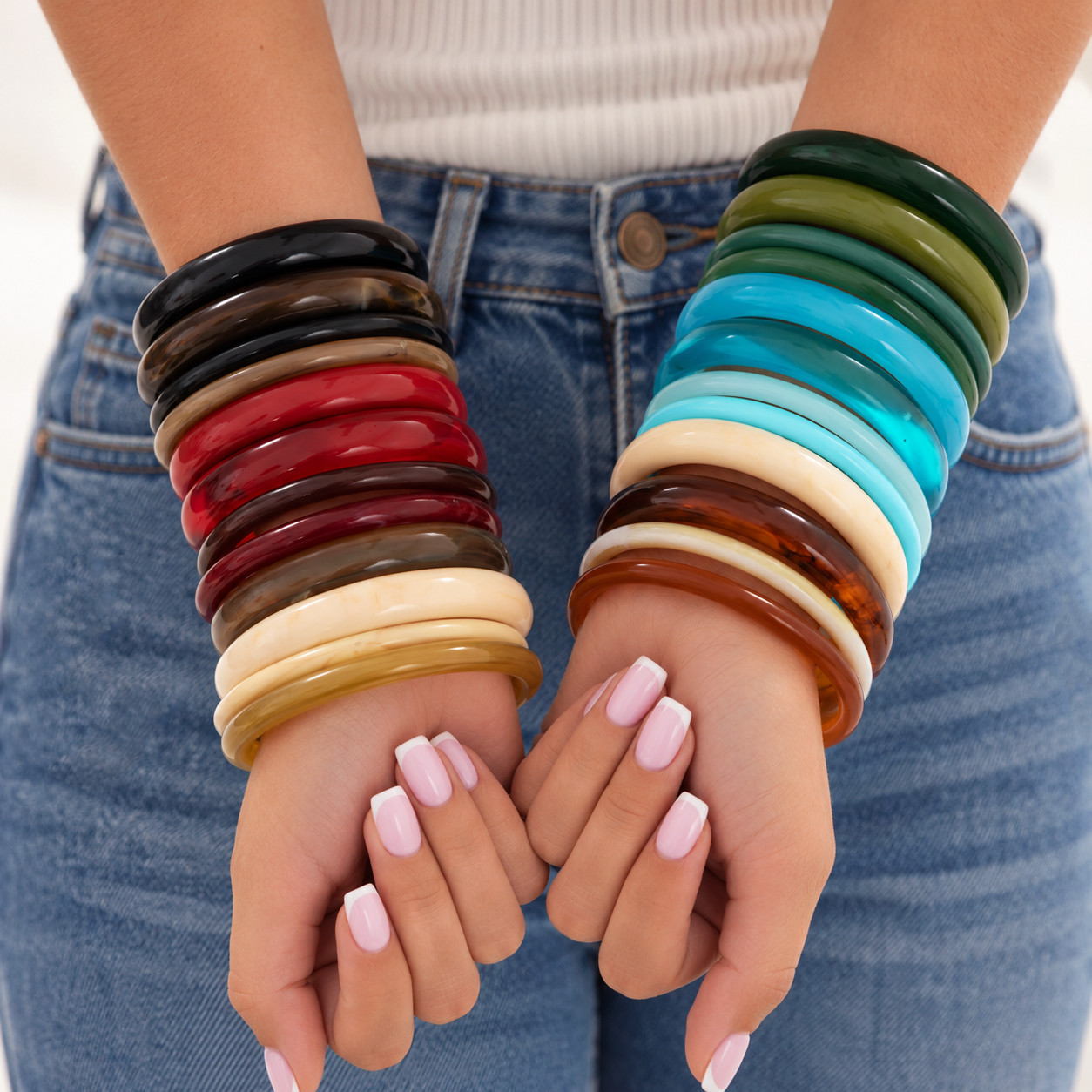 European and American Cross-border Fashion Color Gradient Resin Stacking Bracelets Vintage INS Style Arc-shaped Polished Closed Bangle Bracelets