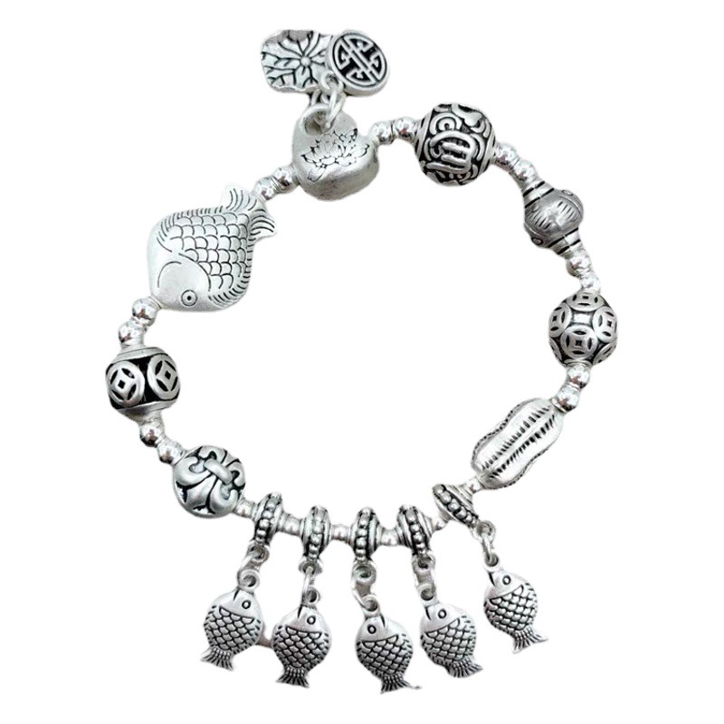 National fashion ancient silver multi-element bracelet five small fish Lotus peanut bracelet live hot sale supply gift