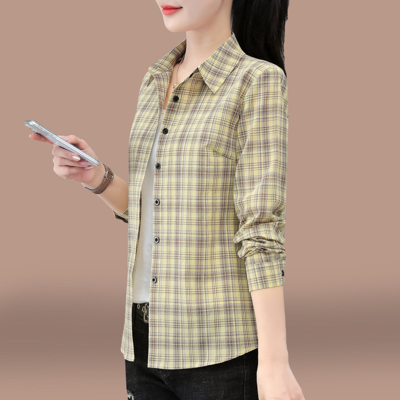 格子衬衫女春秋2025新款时尚中老年妈妈长袖衬衣早秋薄款纯棉上衣|undefined