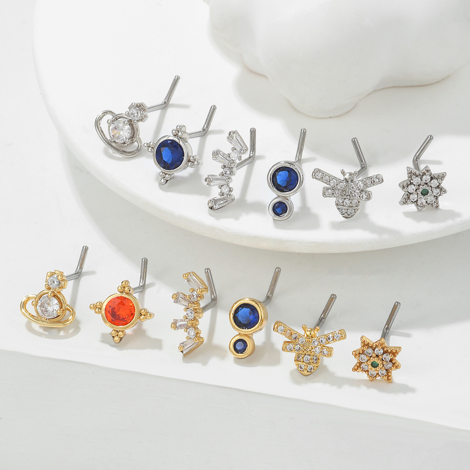 Geometric Zircon Nose Stud In Copper Colour Micro Inlaid Design_voghion.com